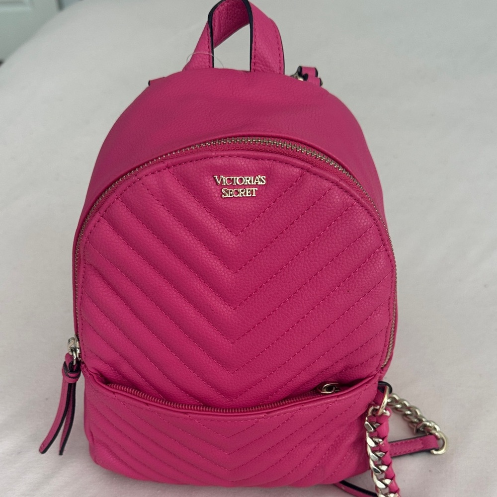 Victoria's Secret Hot Pink Quilted Mini Backpack with Chain Accent